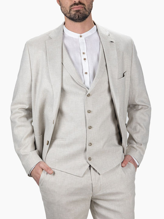 19V69 Boho Men's Summer Suit with Vest Beige