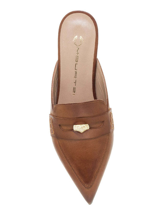 Mourtzi Flat Leather Mules Tabac Brown