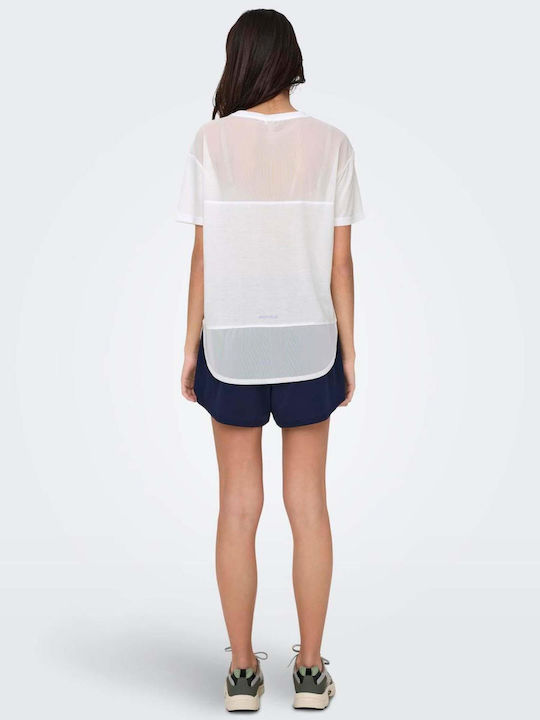 Only Damen Sport T-Shirt mit Durchsichtigkeit Weiß