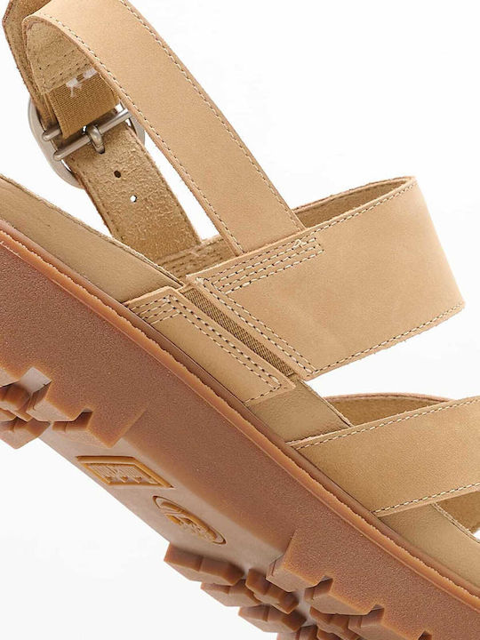 Clairemont Way Leather Women's Flat Sandals in Beige Color