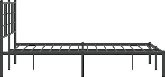 Pat Semi-dublu Metalic Negru cu Plăci pentru Saltea 120x200cm