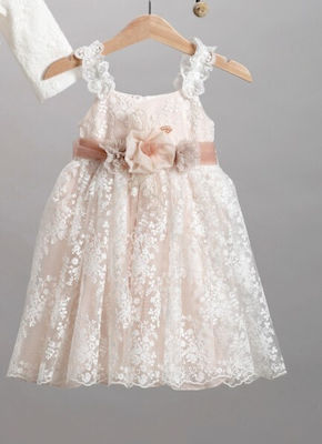 New Life Beige Lace Baptism Dress 3pcs