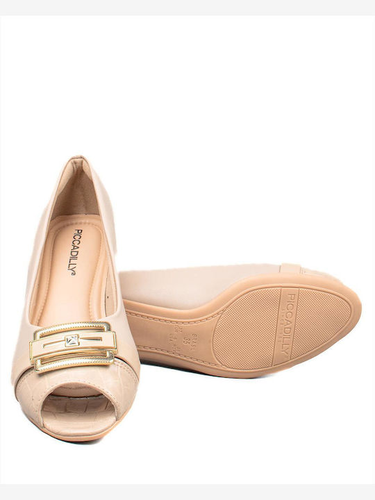 Peep Toe Γόβες με Χαμηλό Τακούνι Μπεζ