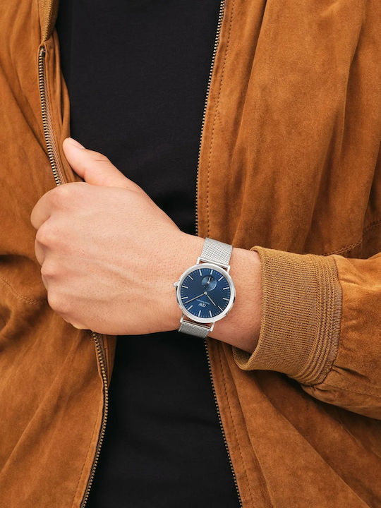 Daniel Wellington Ανδρικό Ρολόι 40mm Μπαταρίας με Ασημί Μεταλλικό Μπρασελέ