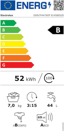 Electrolux Πλυντήριο Ρούχων 7kg 1400 Στροφών EWN7F447WIP