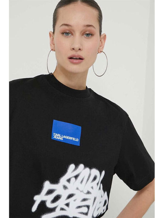 Karl Lagerfeld Damen Crop T-Shirt Black