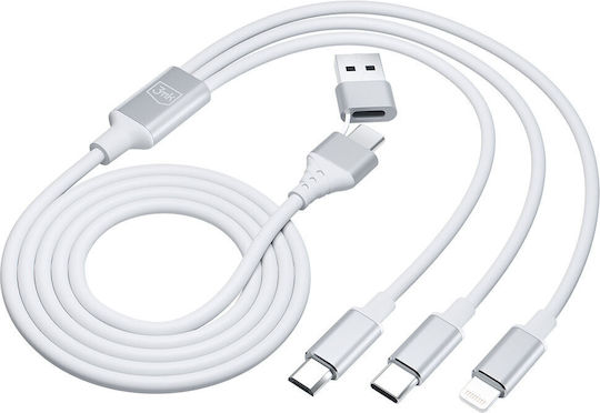 3MK Плетена USB към Lightning / Type-C / micro USB Кабел 3Спецификация Бял 1.5м