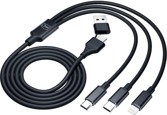 3MK Braided USB to Lightning / Type-C / micro USB Cable 3A Μαύρο 1.5m