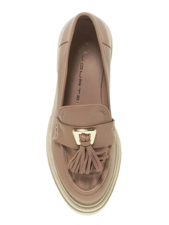 Mourtzi Leather Women's Loafers in Beige Color