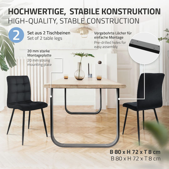 ML-Design Metallic Furniture Leg 2 Pieces Suitable for Table / Coffee Table / Office 80x72cm Black
