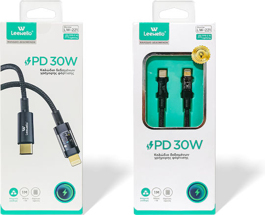 Leewello Lw-221 USB-C to Lightning Cable 30W Μαύρο 1m (783211)