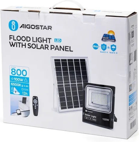 Aigostar Στεγανός Ηλιακός Προβολέας LED 100W Ψυχρό Λευκό 6500K IP66