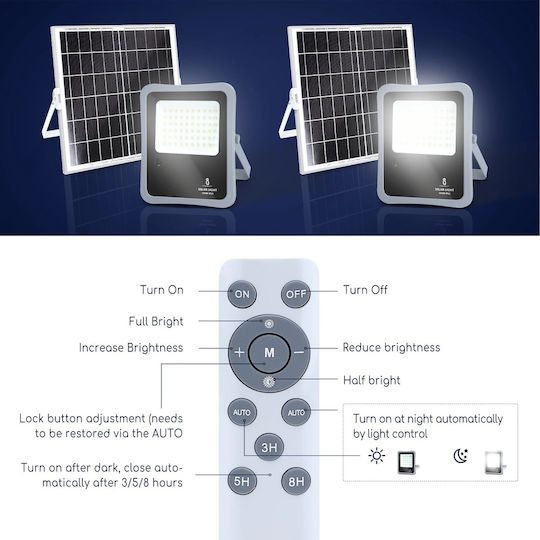 Aigostar Στεγανός Ηλιακός Προβολέας LED 300W Ψυχρό Λευκό 6500K με Τηλεχειριστήριο IP65
