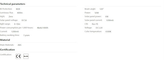 Aigostar Ηλιακός Προβολέας LED 50W Ψυχρό Λευκό 6500K