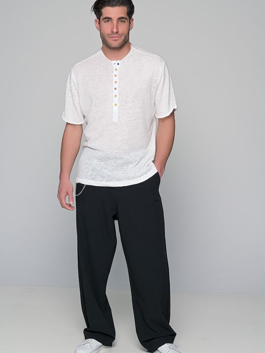 Ben Tailor Men's Short Sleeve Blouse with Buttons White