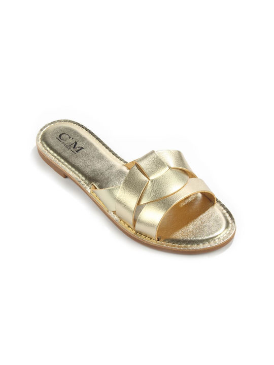 Fshoes Damen Flache Sandalen in Gold Farbe