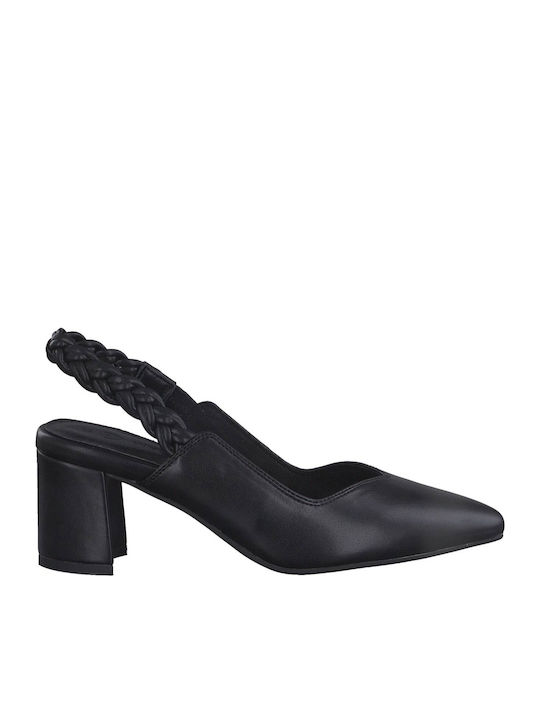 Synthetic Leather Black Heels with Strap