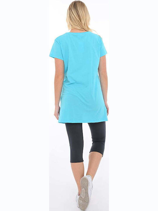 Women's Summer Blouse Cotton Short Sleeve Turquoise