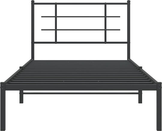 Half Double Metal Bed Black with Slats for Mattress 107x203cm