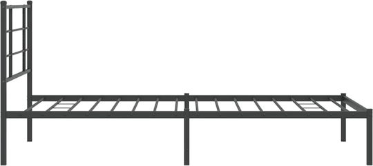 Half Double Metal Bed Black with Slats for Mattress 107x203cm