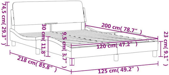 Pat Semi-dublu din Lemn Masiv Rose cu Lamele pentru Saltea 120x200cm