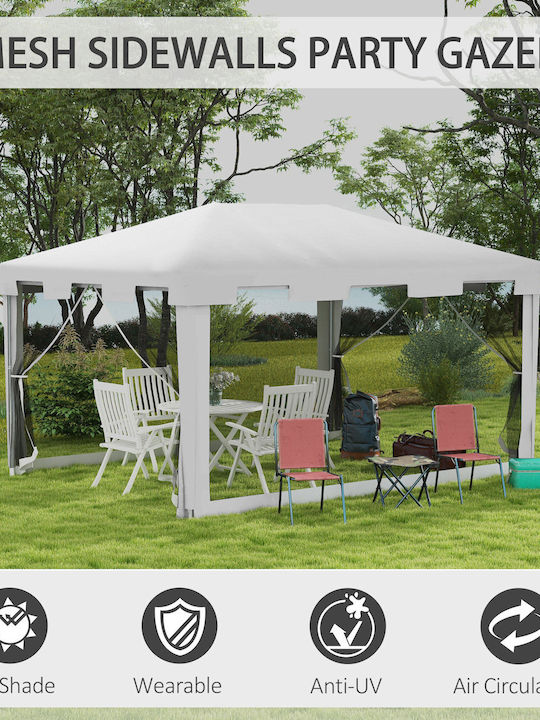 Outsunny Gazebo Garten Weiß 4x3m