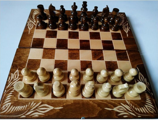 Magic Puzzle Box Χειροποίητο Σκάκι από Ξύλο με Πούλια 25x25cm