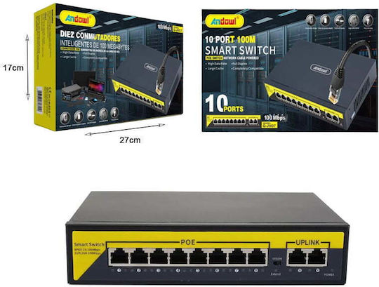 Andowl Q-jh07 PoE Network Switch 10 Ports 100m 100Mbps - 10 Port Smart Switch PoE Network Cable Powered