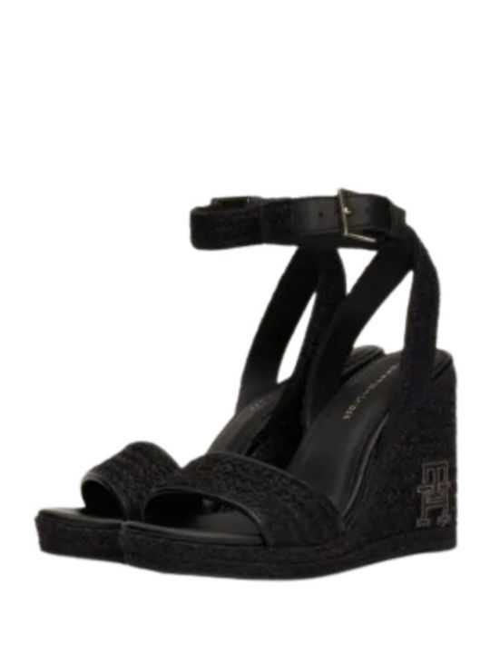 Tommy Hilfiger Women's Leather Ankle Strap Platforms Black