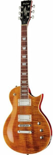 Harley Benton Plus Chitară Electrică Tăietură unică cu HH Configurație Doze Trans Brown Flame Gloss cu Husă