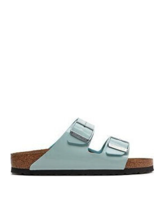 Arizona Leather Women's Flat Sandals Patent Surf Green Narrow Fit