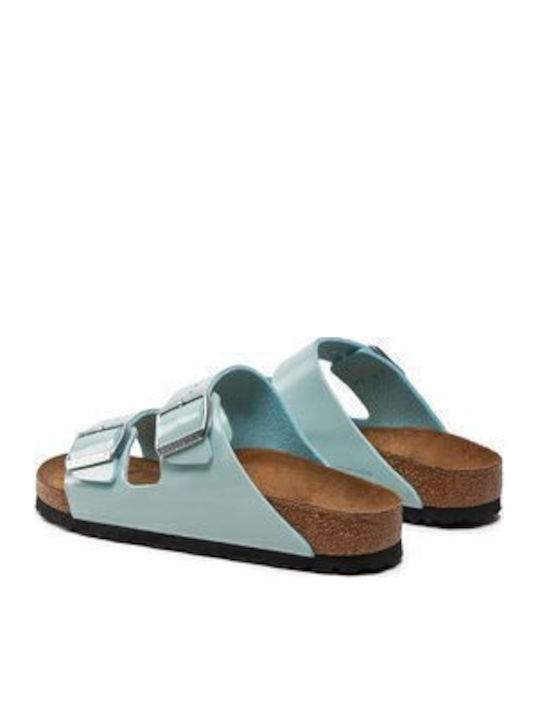 Arizona Leather Women's Flat Sandals Patent Surf Green Narrow Fit
