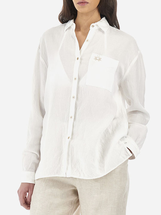 La Martina Women's Linen Long Sleeve Shirt White
