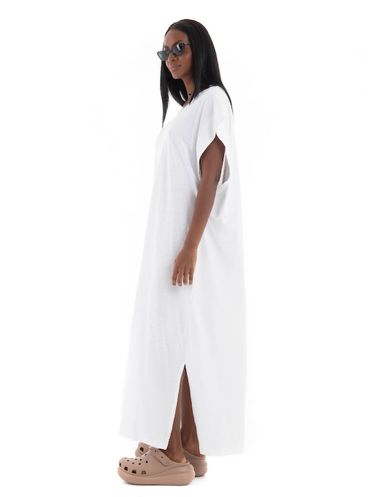 Collectiva Noir Maxi Dress with Slit WHITE