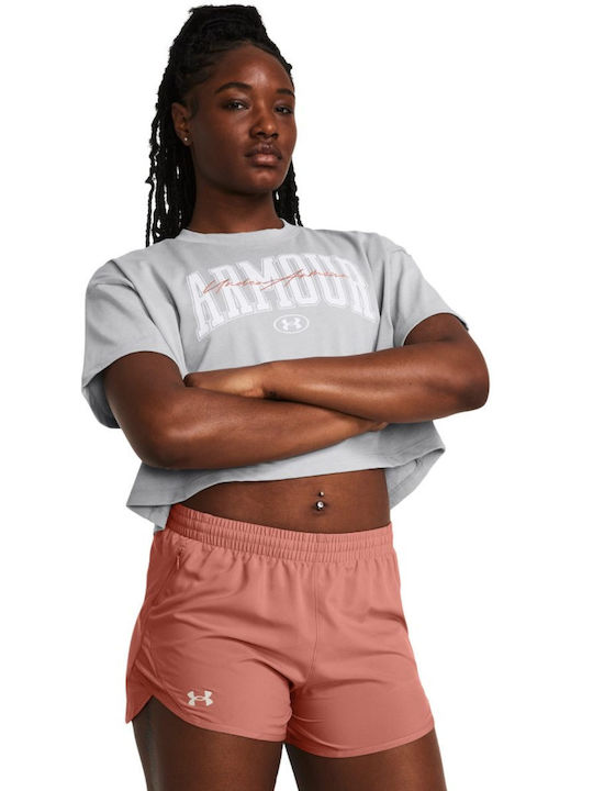 Under Armour Crop Top Sportiv pentru Femei cu Mâneci Scurte Gri