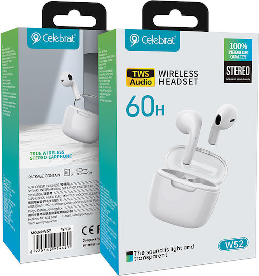 Celebrat W52 Earbud Bluetooth Handsfree Earphones with Charging Case White