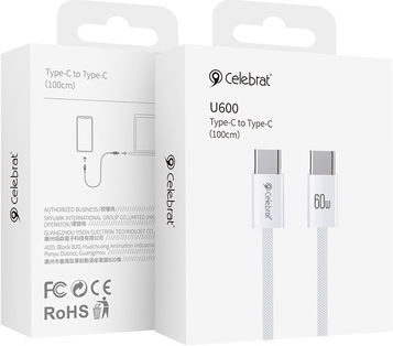 Celebrat U600 Braided USB 2.0 Cable USB-C male - USB-C 60W Λευκό 1m 112612