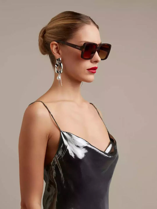 Okkia Alessia Woman Sunglasses With Brown Tartaruga Horn-Rimmed Frame And Brown Lens OK027CH