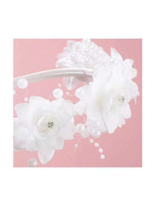 Επίσημη Εντυπωσιακή Στέκα Ανθοδέσμη Με Υπέροχα Άνθη - Λαμπερό Στρας Στον Πυρήνα Και Όμορφες Πέρλες - Λευκό