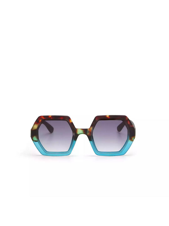 Okkia Emma Woman Sunglasses with Brown Tartaruga Horn-Rimmed Frame and Blue Lens OK015HB