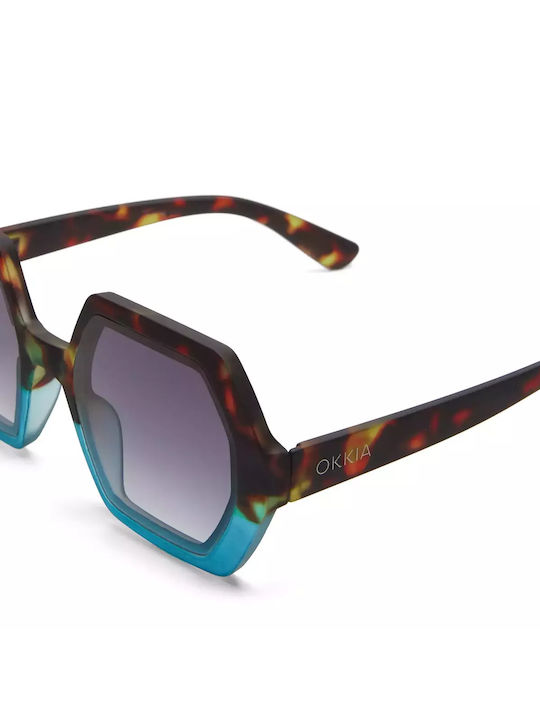 Okkia Emma Woman Sunglasses with Brown Tartaruga Horn-Rimmed Frame and Blue Lens OK015HB