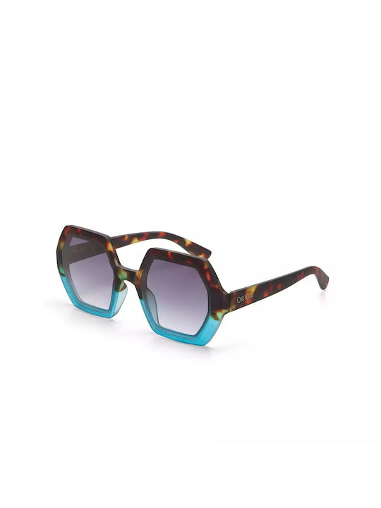 Okkia Emma Woman Sunglasses with Brown Tartaruga Horn-Rimmed Frame and Blue Lens OK015HB