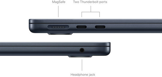 Apple MacBook Air 13" (2024) 13.6" Retina Display (M3-8-Core/8GB/256GB SSD/8-Core GPU) με Φορτιστή 30W Midnight (GR Keyboard)