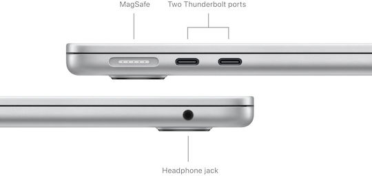 Apple MacBook Air 13" 2024 13.6" Retina Display M3 8-Core 8GB 512GB SSD 10-Core GPU with Charger 35W Dual Port Silver English UK Keyboard
