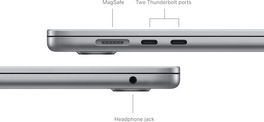 Apple MacBook Air 15" (2024) 15.3" IPS Panel Retina Display (M3-8-ядрен/8GB/512GB SSD/10-ядрен GPU) с 35W Двоен Зарядно Устройство Space Gray (Английски Великобритания Клавиатура)