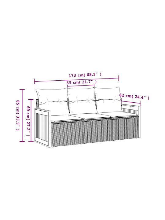 vidaXL Tree-Seater Outdoor Rattan Sofa with Cushions 55x55x69cm