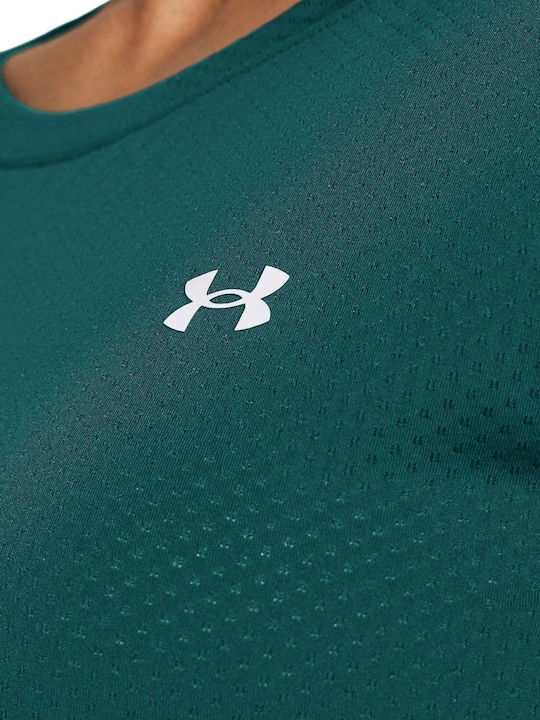 Women's Athletic Blouse Short Sleeve Fast Drying with Sheerness DarkGreen