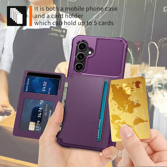 Happycase 3 In 1 - Silicone Case With Built-in Pu Wallet - Samsung Galaxy S23 Fe - Purple (8719246420788)
