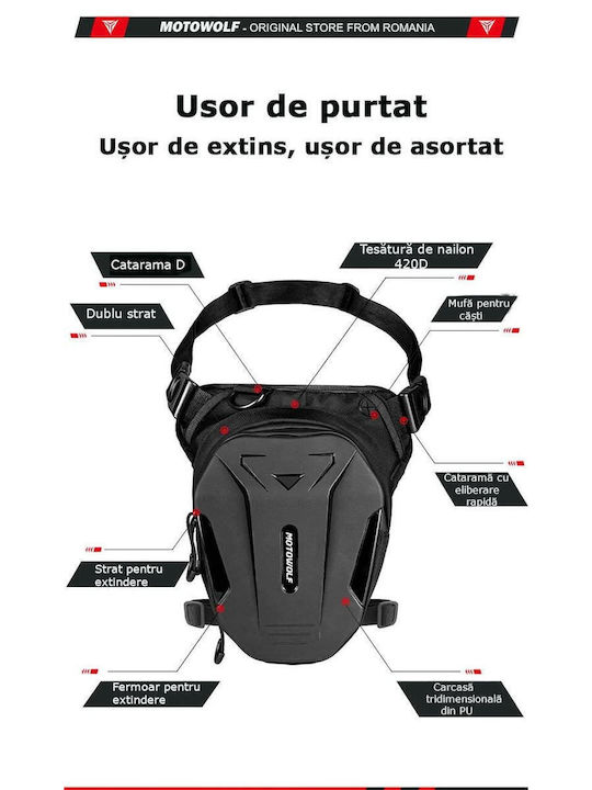 Motowolf Motorcycle Leg/shoulder Bag, Stretch, Hardshell, Quick Release, Black