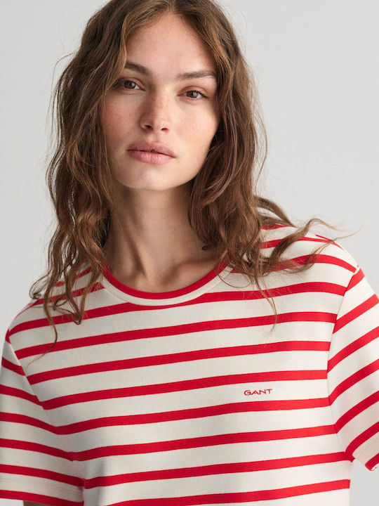 Gant Women's Mini Dress With Striped Design And Logo Relaxed Fit - 4200831 Red